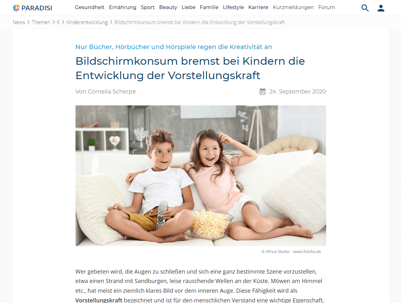 Screenshot der Website Paradisi.de